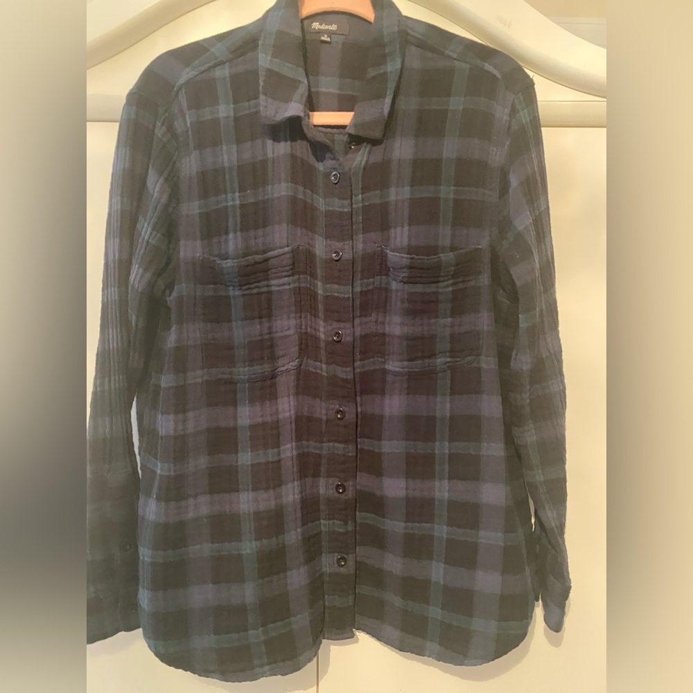 Madewell Navy and Black Plaid Button Down Shirt